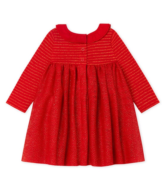 Baby Girls' Long-Sleeved Dual Material Dress TERKUIT red/OR yellow