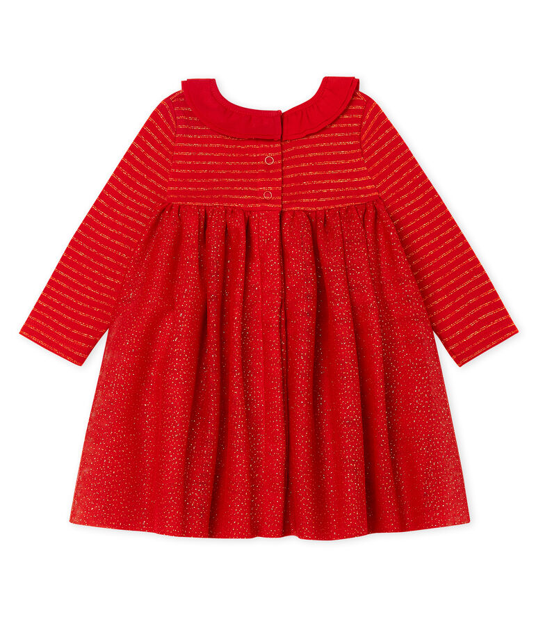 Baby Girls' Long-Sleeved Dual Material Dress red/yellow