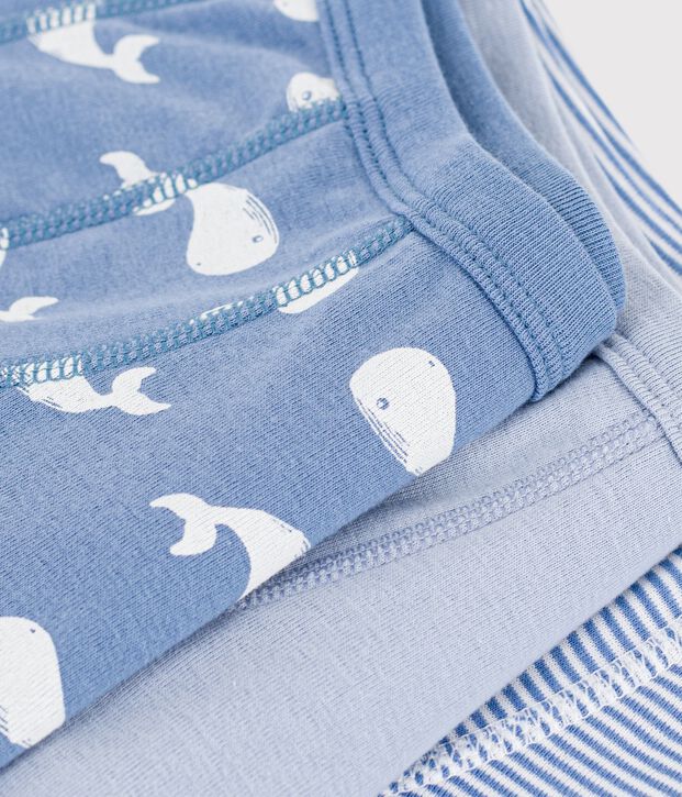 Pack of children's whale-print cotton boxers with covered waistbands multicolor