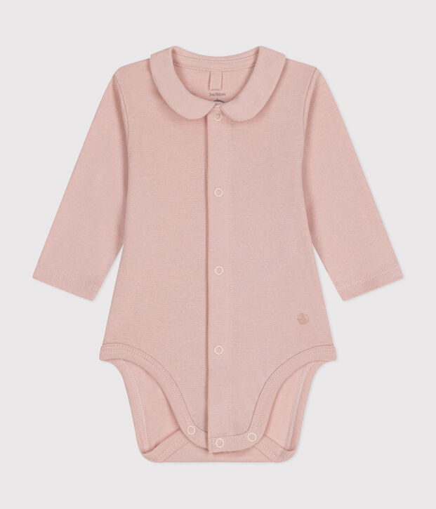 Babies' Long-Sleeved Bodysuit With a Collar pink