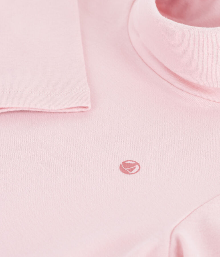 Children's plain cotton rollneck top pink