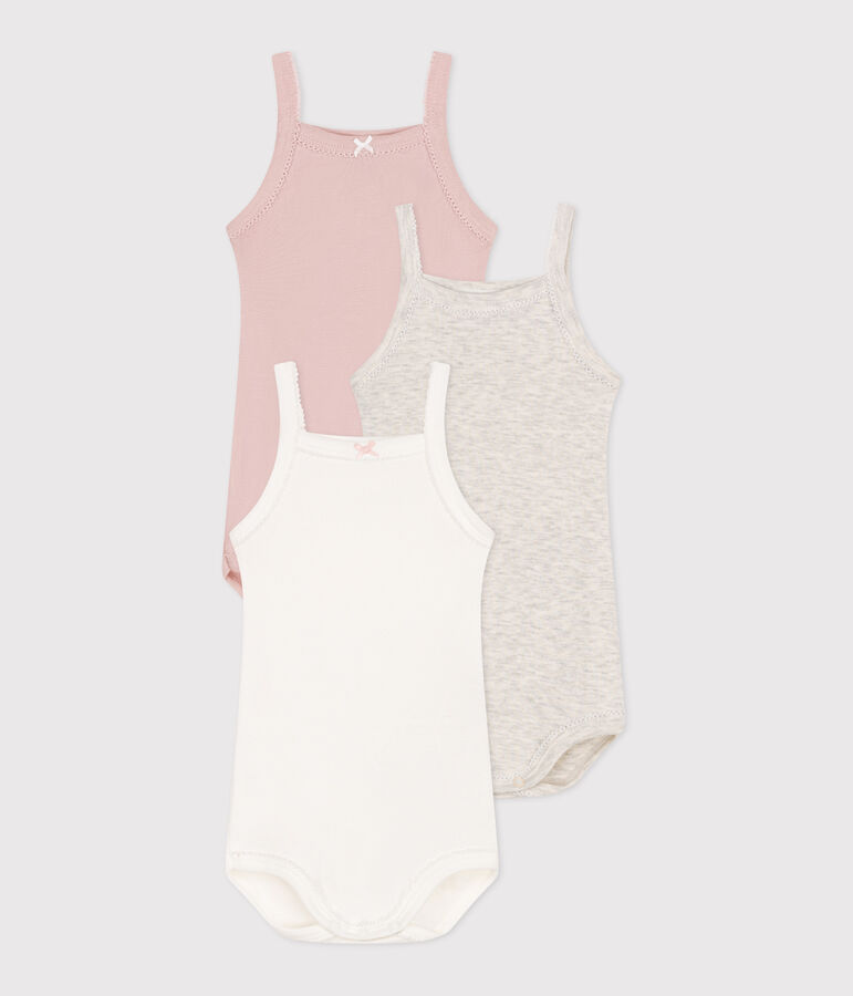 Babies' strappy plain cotton bodies - 3-Pack multicolor