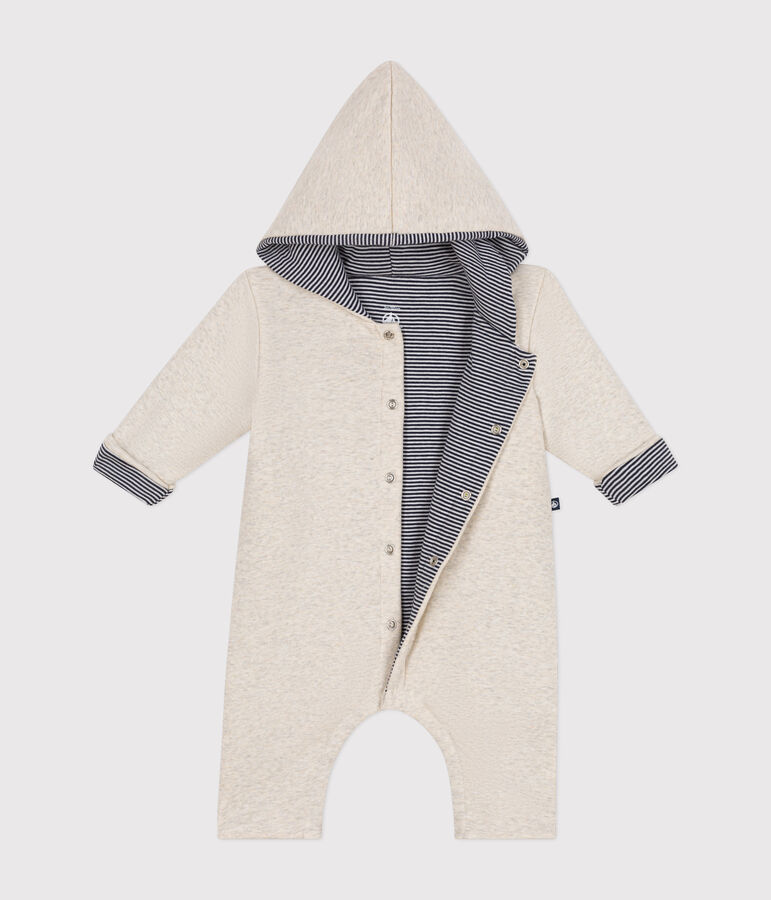 Babies' padded hooded cotton jumpsuit MONTELIMAR CHINE beige