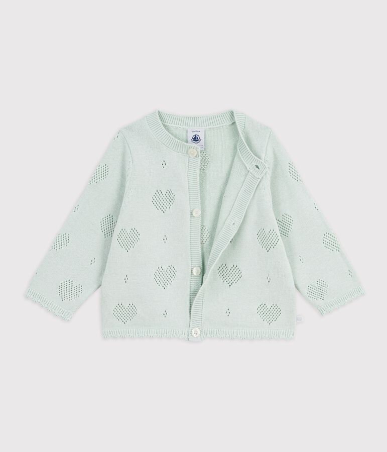 Babies' cotton cardigan with a heart pattern blue