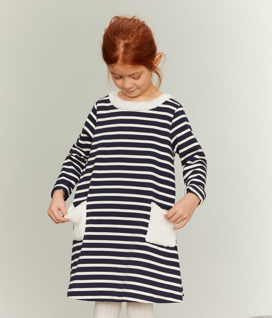 Girl's Long-sleeved Dress SMOKING blue/COQUILLE beige