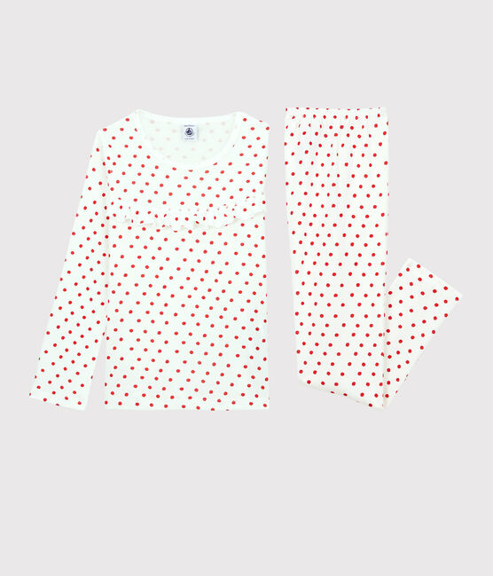 Girls' Red Spotted Cotton Pyjamas MARSHMALLOW white/PEPS red