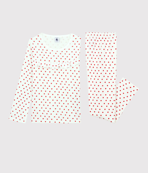 Girls' Red Spotted Cotton Pyjamas white/red