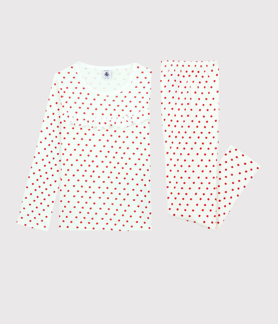 Girls' Red Spotted Cotton Pyjamas MARSHMALLOW white/PEPS red