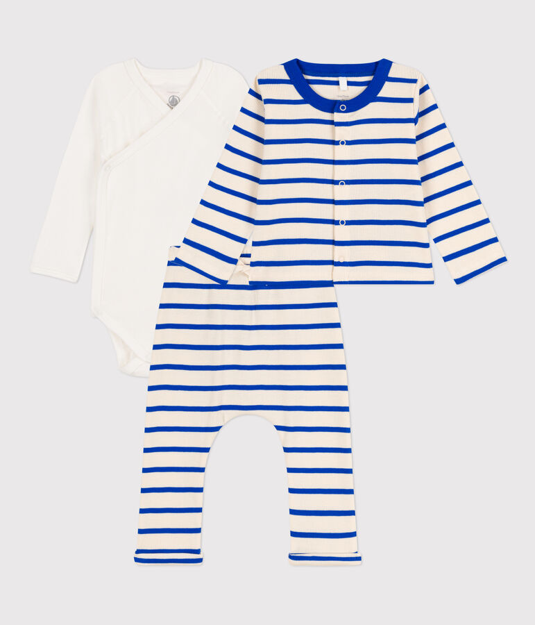 Babies' Cotton Breton Three-Piece Ecru/blue