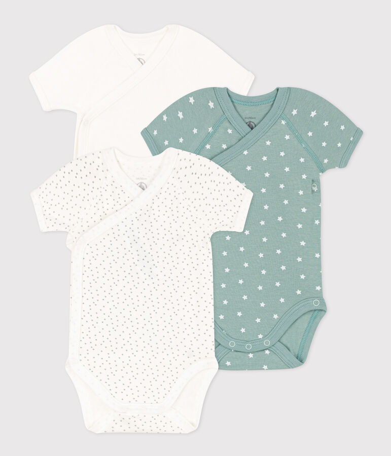 PACK OF 3 BABIES' SHORT-SLEEVED COTTON BODYSUITS multicolor