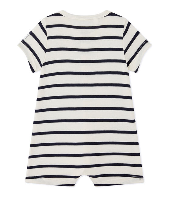 Baby boy striped short all-in-one COQUILLE beige/ABYSSE blue