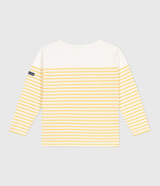 Children's long-sleeved cotton Breton T-shirt MARSHMALLOW white/ORGE