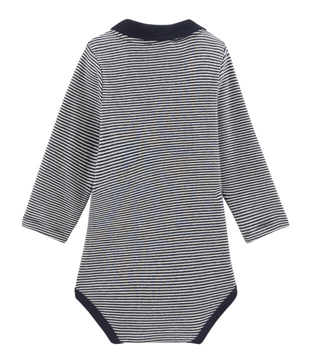 Baby Boys' Long-Sleeved Polo Shirt with Collar blue/white