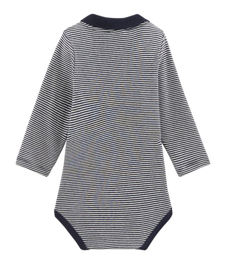 Baby Boys' Long-Sleeved Polo Shirt with Collar blue/white