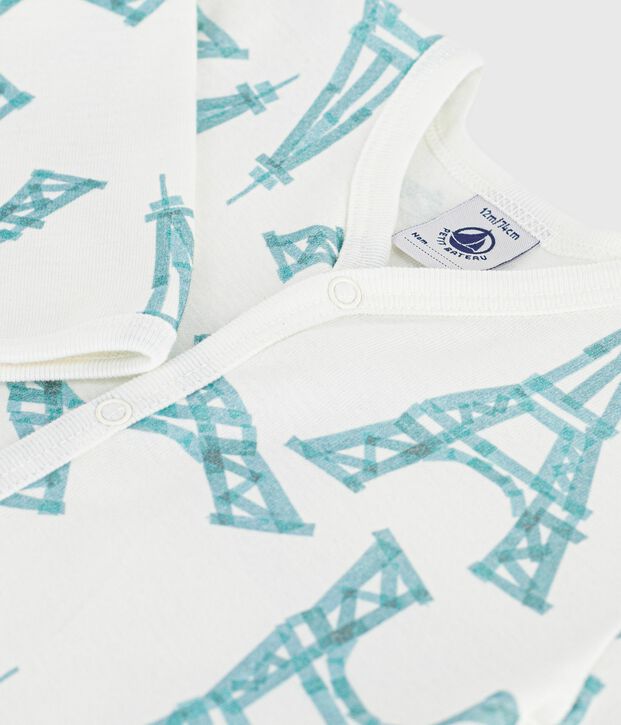 Babies' Eiffel Tower print footless cotton pyjama suit white/green