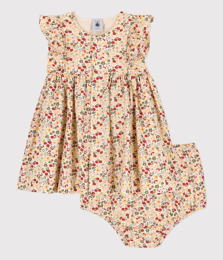 Babies' Sleeveless Poplin Dress With Bloomers Ecru/multicolor