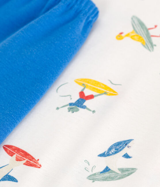 Children's short surfer print cotton pyjamas MARSHMALLOW white/MULTICO white