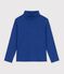Children's plain cotton rollneck top blue