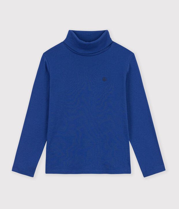 Children's plain cotton rollneck top blue