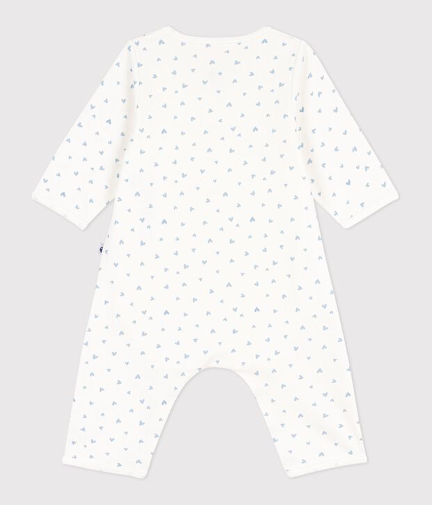 Babies' footless heart print cotton bodyjamas blue/blue