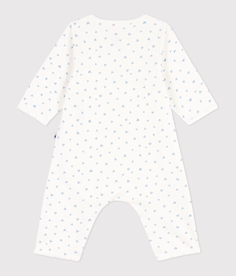 Babies' footless heart print cotton bodyjamas MARSHMALLOW blue/FLO