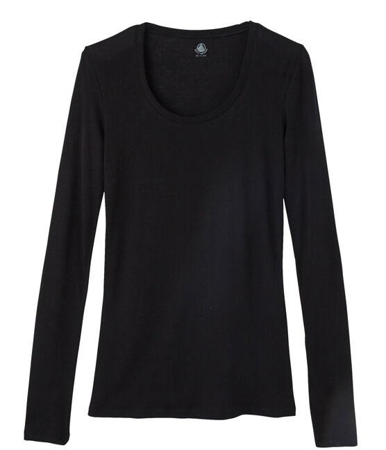 Women's long-sleeved lightweight cotton t-shirt NOIR black