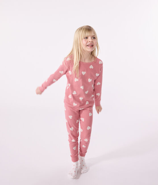Children's heart print cotton pyjamas ROSEWOOD pink/MARSHMALLOW