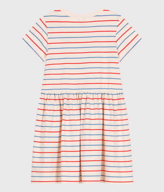 Children's short-sleeved stripy cotton dress with a heart badge AVALANCHE white/MULTICO