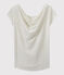 Women's iridescent linen tee with cowl neck at the back LAIT white/OR yellow