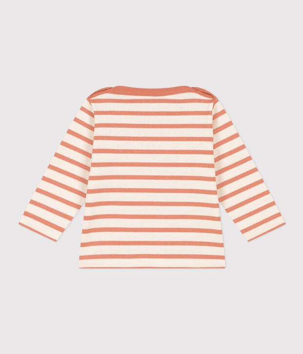 Babies' Thick Jersey Breton Top Ecru/pink