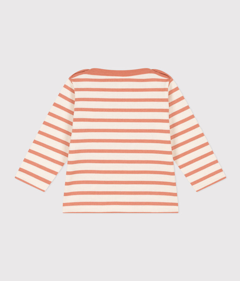 Babies' Thick Jersey Breton Top Ecru/pink