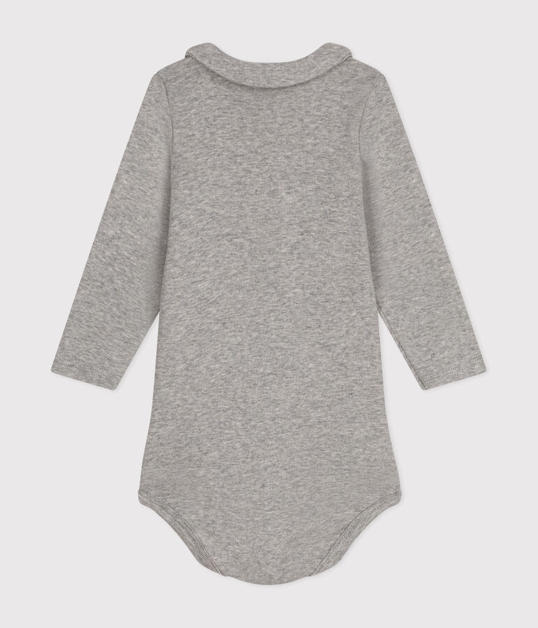 Babies' Long-Sleeved Cotton Bodysuit With Collar grey
