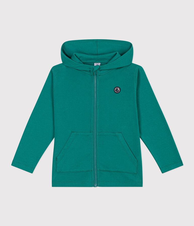 Children's plain zip-up cotton hoodie green