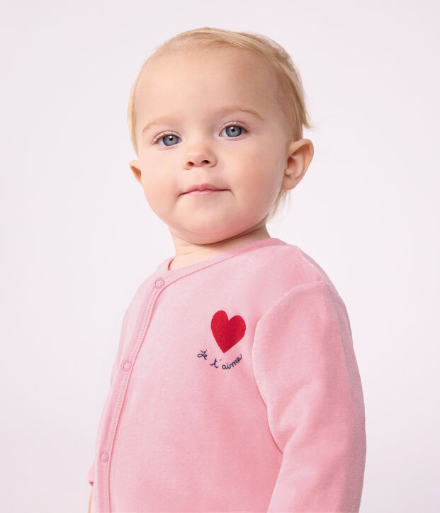 Babies' plain velour pyjama suit with a placed design CHARMI