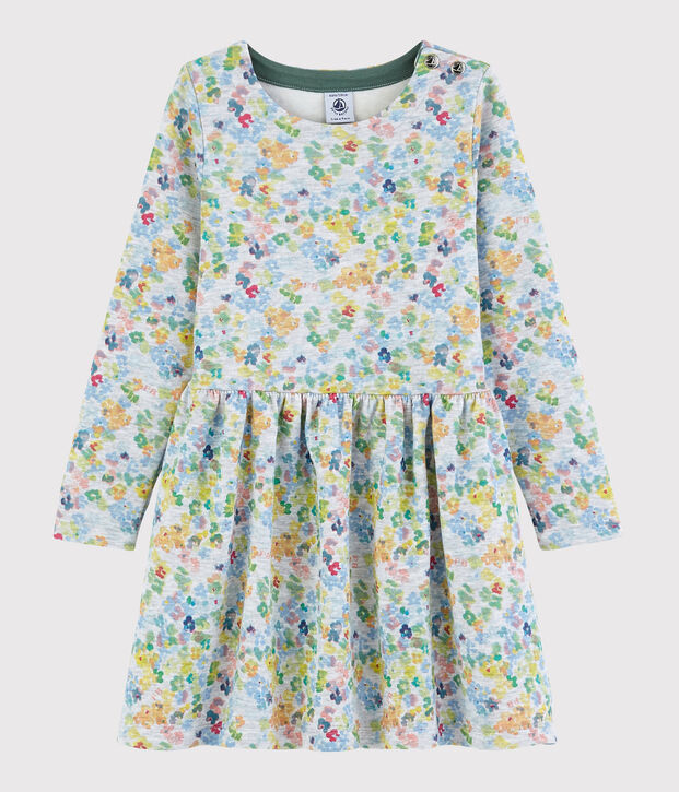 Girl's Long-sleeved Double Jersey Dress grey/multicolor