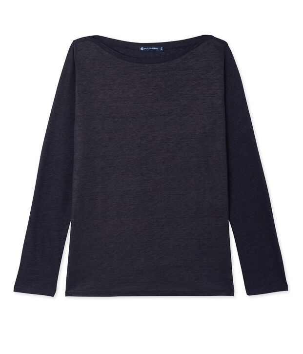 Women's long-sleeved lacquered linen tee blue/blue