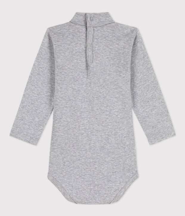 Babies' Long-Sleeved Roll Neck Cotton Bodysuit grey