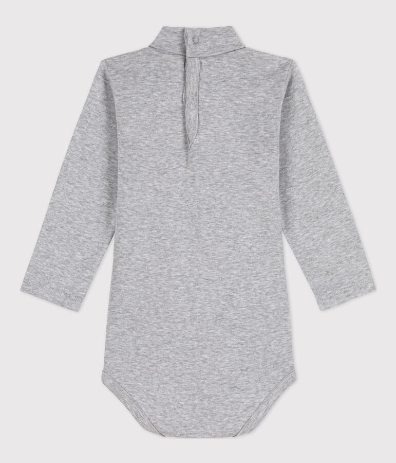 Babies' Long-Sleeved Roll Neck Cotton Bodysuit grey