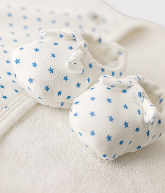 Babies' Organic Cotton Bath Cape MARSHMALLOW white/BRASIER blue