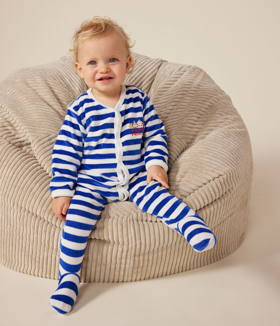 Babies' velour Christmas pyjamas CALVIN blue/MARSHMALLOW