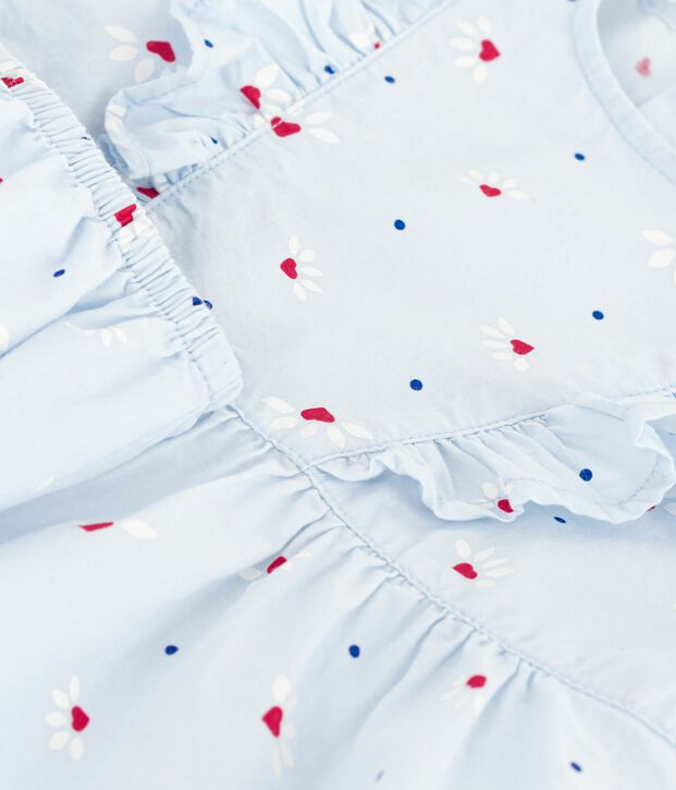 Babies' short-sleeved printed cotton dress with matching bloomers blue/multicolor