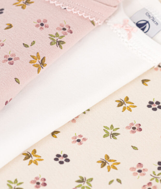 Babies' long-sleeved floral cotton bodysuits - 3-pack multicolor