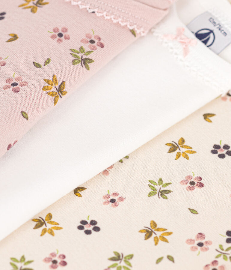 Babies' long-sleeved floral cotton bodysuits - 3-pack multicolor