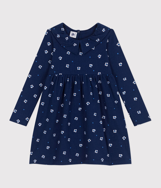 Children's sleeveless floral cotton dress MEDIEVAL blue/MULTICO white