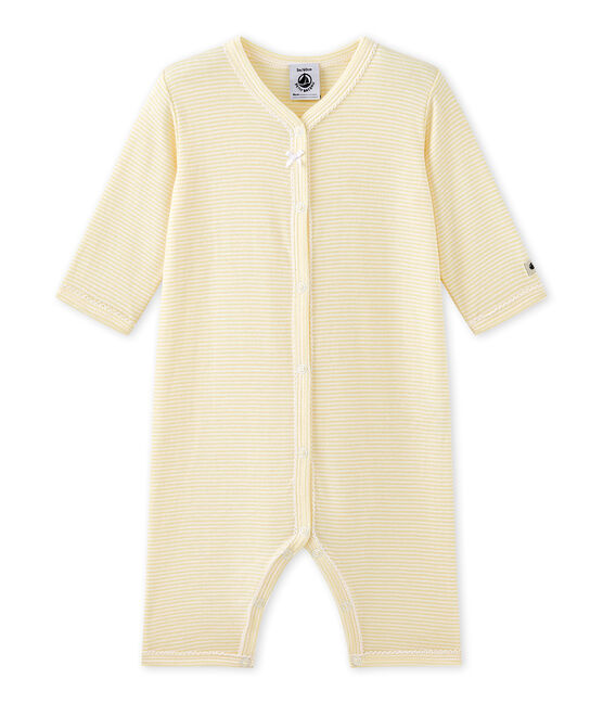 Baby girl's footless sleepsuit in milleraies stripes TEMPETE yellow/MULTICO white