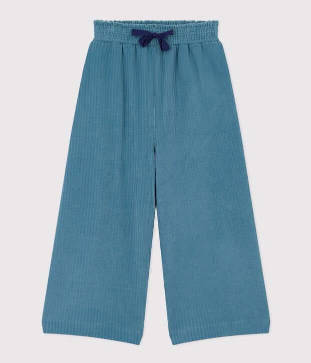 Girls' loose fit velvet trousers blue