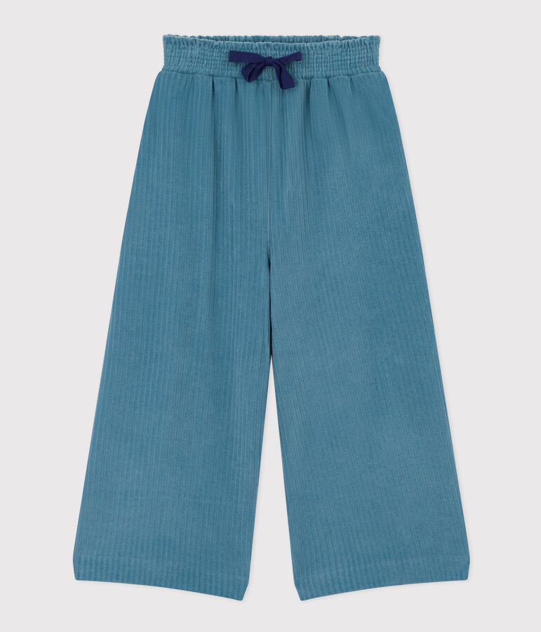 Girls' loose fit velvet trousers blue