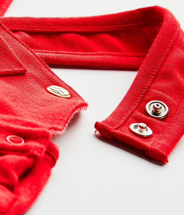 Baby girl's heavyweight jersey short overalls red