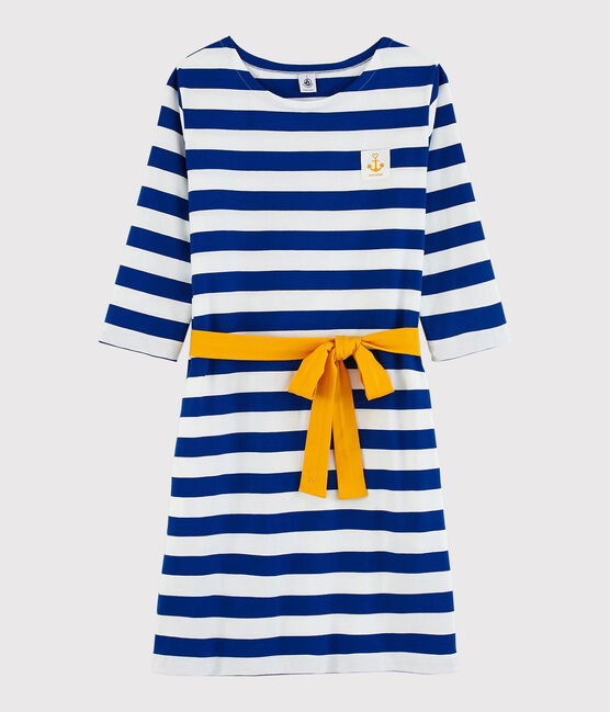 Women's Long-Sleeved Stripy Dress SURF blue/MARSHMALLOW white