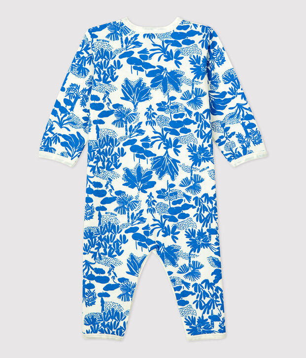 Babies' Footless Botanic Print Cotton Sleepsuit white/blue